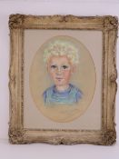 Mollie Forestier-Walker (1912-1990) pastel; portrait of a young boy in overalls, signed and dated M.