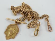 A 9ct gold Albert watch chain complete with T-bar, two clasps and fob medallion,