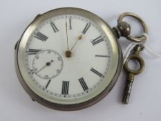 A HM silver key wind pocket watch having white enamel dial with subsidiary seconds dial,