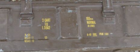 An ammo tin for two L35A2 105mm shells.