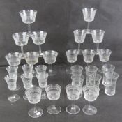 A quantity of Edwardian glassware being six small tumblers, six sherry glasses,