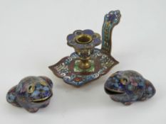 A miniature early 20th century cloisonné chamber stick, 4cm high,