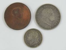 A George III 1817 half crown in F-VF condition, 13.8g. Together with a George IV 1825 shilling, 5.