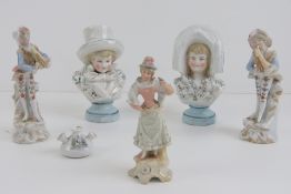 A quantity of Victorian farings together with a Liverpool crested miniature triform spill vase.