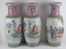A trio of early 20th century Japanese export oversize shoulder vases,