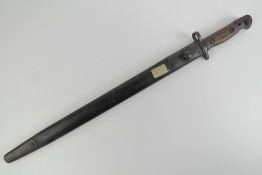 A WWI British 1907 pattern SMLE bayonet having 43cm blade marked for Wilkinson with leather