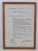 A WWII German SS Citation in frame, presentation of a Deaths Head ring 20th August 1943,