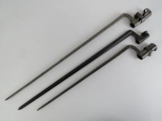 Three assorted socket bayonets; Swedish 1881, Austrian 1854 and French 1800s .