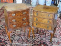 A half veneered walnut chest of three drawers raised over Queen Anne style legs, 45 x 33 x 68cm,