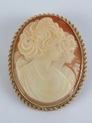 A 9ct gold cameo brooch / pendant, having central well carved shell portrait of woman and child,