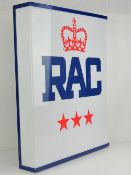 A rare and original 20th century fully illuminated Royal Automobile Club (RAC) wall sign bearing
