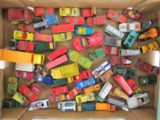 A quantity of assorted Matchbox and other play worn toy vehicles.