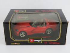 A Burago 1/18 scale Dodge Viper RT/10 (1992) model car in original box.