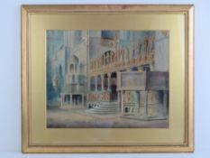 Watercolour; Russian Orthodox Church, pulpit rood screen etc, 40 x 50cm.