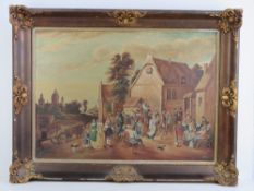 Late 19th century oil on board; Continental 17th century wedding scene,