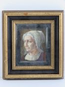 Watercolour; study of an old woman wearing Flemish headpiece and collar, 11.5 x 9.