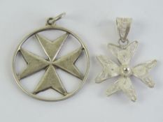 Two Maltese cross pendants, 925 filigree 3cm in length, 917 Maltese hallmark 3.7cm including bale.