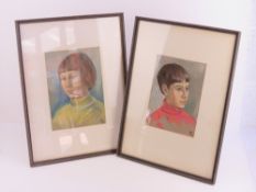 A pair of pastel portraits young boy and girl, each monogrammed JB (19)69,