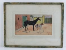 Watercolour; faithful friends, hound and horse together, monogrammed 'with love' lower right JF,