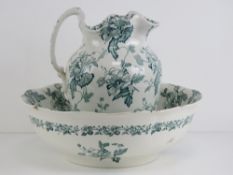 A wash jug and bowl in 'floral' design by Furnivals, bowl 39cm diameter.