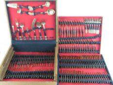 A quantity of gold plated brass and rosewood cutlery from Siam within fitted mahogany case.