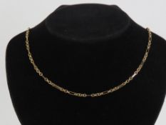 A Russian 9ct gold alternating link necklace having partial Russian hallmark and full London 375