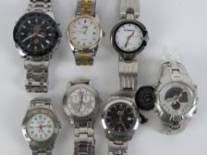 Seven assorted stainless steel wristwatches including; Limit, OTS, Claude Valentini, Slazenger, etc.