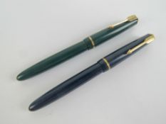 Two vintage Parker fountain pens each having Parker 14ct gold nib.