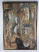 Margaret Bialokoz-Smith; a large abstract sand painting in stained pine frame,