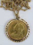 A 22ct gold full sovereign, Victoria 1899, 8g, in yellow metal pendant mount,
