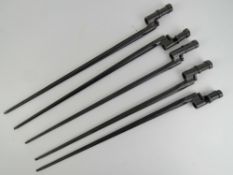 Five WWII Russian Mosin Nagant rifle bayonets.