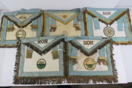 The Royal Antediluvian Order of Buffaloes (RAOB); Five ROH lambskin aprons,