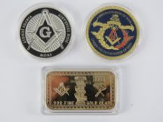 Masonic; A .999 fine gold clad limited edition Masonic 'ingot' No91.
