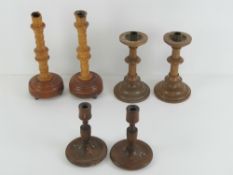The Royal Antediluvian Order of Buffaloes (RAOB); Three pairs of turned wooden alter candlesticks,