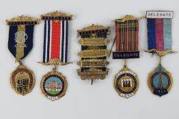 The Royal Antediluvian Order of Buffaloes (RAOB); four Delegate jewel medals, with ribbons,