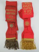 The Royal Antediluvian Order of Buffaloes (RAOB); Two red Knights Chapter President sashes,