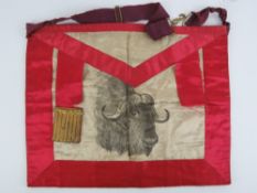 The Royal Antediluvian Order of Buffaloes (RAOB); A rare silk apron having buffalo printed upon,