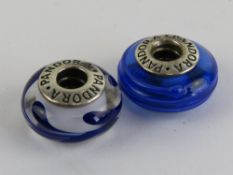 Two Pandora glass and silver charm brace