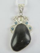 A 925 silver black agate and blue stone