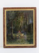 Oil on canvas behind glass; shepherdess