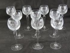 A set of ten clear hock glasses, each st