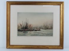 Coloured print; Pool of London by Franci