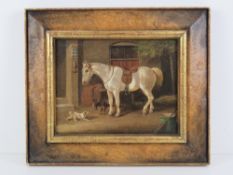 Martin Theodore Ward (1799 - 1874) oil on panel; a stout grey horse tacked and ready for action,