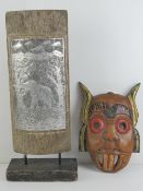 An Indo Asian etching of an Elephant in shrubbery flanked by trees with mountains beyond, 48cm high.