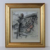 Pencil sketch; 'Rehearsal at Gassington for Don Giovanni, Stewart Bedford', 19 x 17cm.