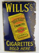 A vintage enamelled tinplate advertising sign 'Wills's Wild Gold Flake Cigarettes',
