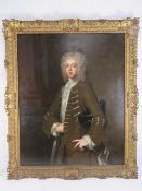 A large and impressive early 18th century 3/4 length portrait of a military gentleman in grey wig,