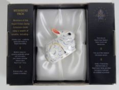 Royal Crown Derby Paperweight; a Collectors Guild Exclusive 'Bunny', gold stopper or button,