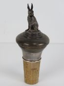 A HM silver wine stopper having Hare figurine upon, 10cm in length, hallmarked Birmingham 1997.