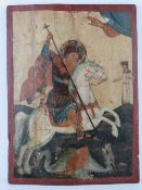 Oil on panel; depiction of St George defeating the dragon, unsigned, 41 x 30.5cm.
